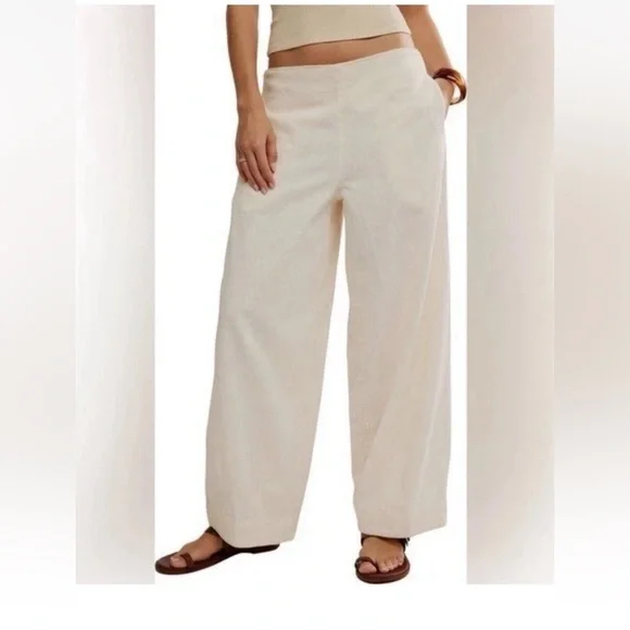 NWOT Free People X Free EST Wide Leg Linen Blend Pants Pale Yellow XS Tall and S - Picture 4 of 9